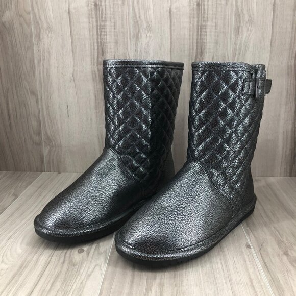 Bearpaw Boots Womens 8 Leigh Anne Metallic Gray Slip On Lined Quilted Winter - Picture 4 of 9